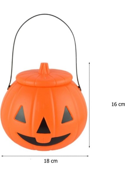 Balkabağı Şeklinde Halloween Kapaklı Şeker Toplama Kovası Plastik 1 Adet modelleri