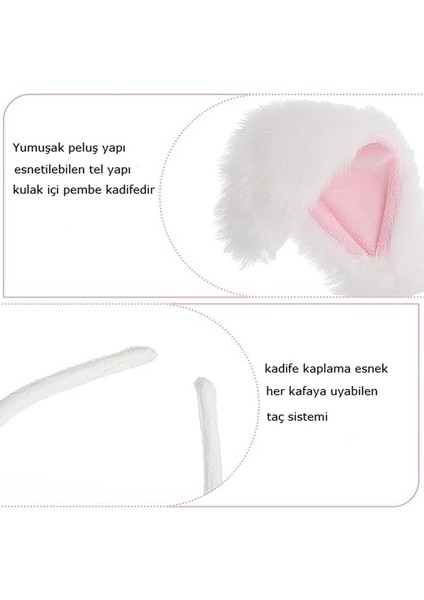 Mega Peluş Esnek Tavşan Maskesi Yetişkin Çocuk Uyumlu 1 Adet Beyaz Renk Halloweenbrideretro