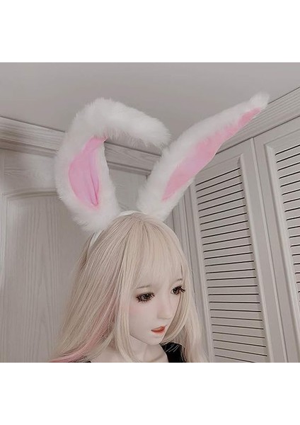Mega Peluş Esnek Tavşan Maskesi Yetişkin Çocuk Uyumlu 1 Adet Beyaz Renk Halloweenbrideretro modelleri