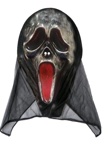 Ghost Scream Mask Kapüşonlu Plastik Çığlık Hayalet Maskesi Eskitme Gümüş Renk
