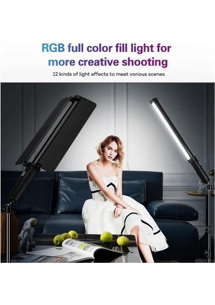 Stick RGB LED Işık Tripod OLED Ekran 3000K - 6000K Kumandalı FL600 Ayak Dahil