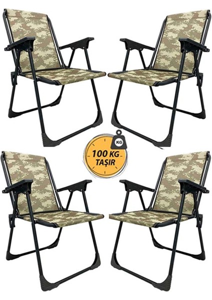 Kampseti 4 Adet Katlanır Kamp Sandalyesi-Taşınabilir Piknik Bahçe Sandalyesi