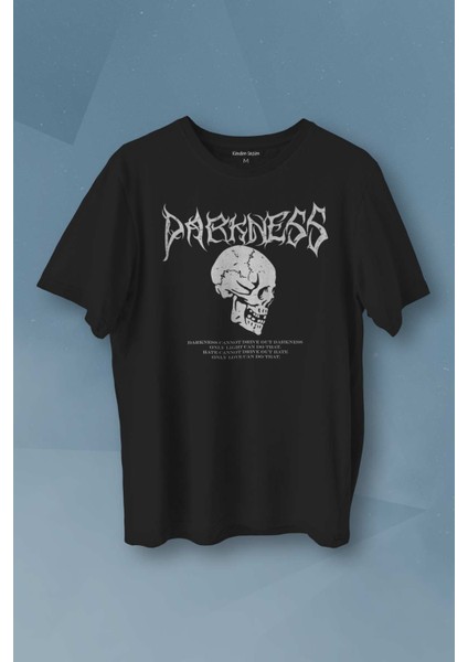 Darkness Skull Luther Gothic Kuru Kafa Gotik Baskılı Siyah T-Shirt Tişört