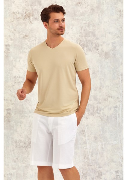 Gımaldo Erkek V Yaka Tişört - Bej fiyatları