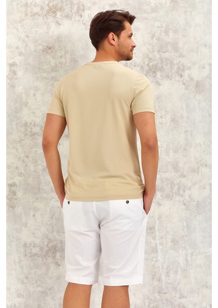 Gımaldo Erkek V Yaka Tişört - Bej indirimleri
