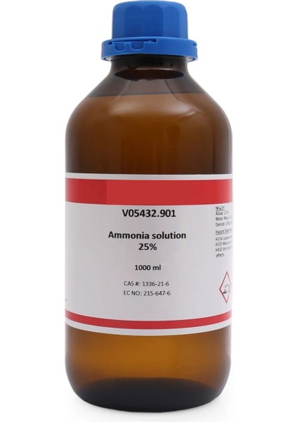 Amonyak 1 Litre Cam Şişe - Saflık: % 25 - Cas No: 1336-21-6