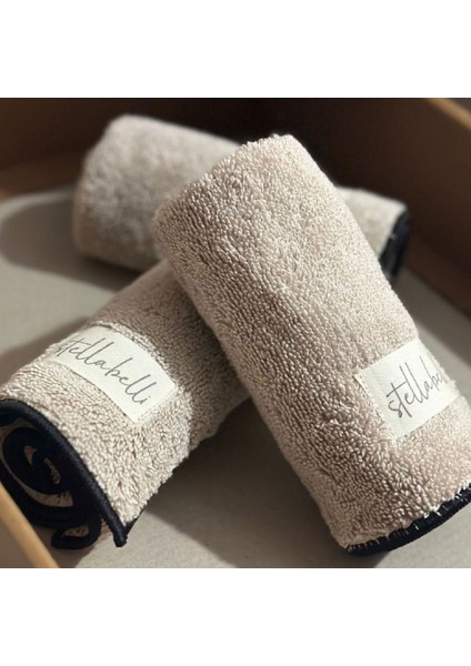 | Pamuk | 30 x 30 Cm| 3lü | Banyo |otel |havlu Set| Bej Renk | Soura |kenar Siyah