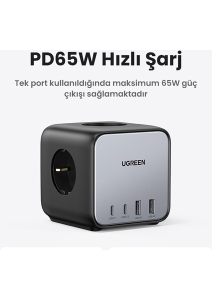 Diginest Cube 65W Gan 2 Hızlı Şarj Cihazı 2*usb / 2*type-C 3'lü Akım Korumalı Küp Grup Priz