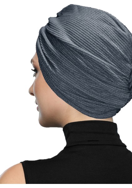 Çapraz Fitilli Penye Koyu Gri Hazır Türban Tesettür Havuz Bonesi modelleri