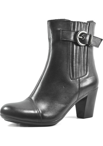 H.6611 Hakiki Deri Siyah & Taba Kalın Topuklu Kadın Bot fiyatları