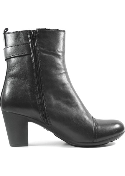 H.6611 Hakiki Deri Siyah & Taba Kalın Topuklu Kadın Bot modelleri