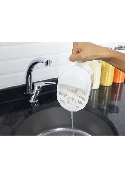 Pratik Pirinç Süzgeci Yıkama Süzme ve Ölçülü Süzgeç Beyaz 1 lt