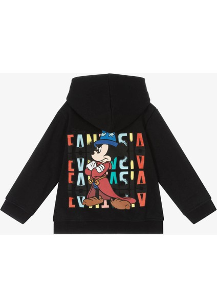 Çocuk Unisex Siyah Üzeri Çok Renkli Baskılı Sırt Detay Büyücü Mickey