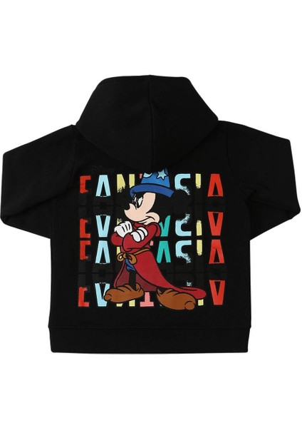 Çocuk Unisex Siyah Üzeri Çok Renkli Baskılı Sırt Detay Büyücü Mickey