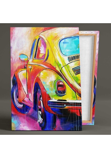 Sarı Volkswagen Beetle Nostaljik Araba Efsane Vosvos Kanvas Tablo