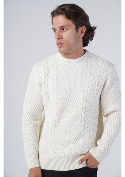 Erkek Yürütme Saç Örgülü Bisiklet Yaka Triko Yün Kazak TRIST-5312