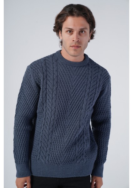 Erkek Yürütme Saç Örgülü Bisiklet Yaka Triko Yün Kazak TRIST-5312