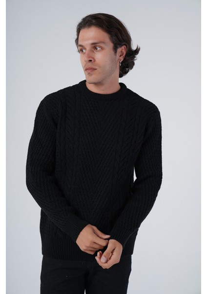 Erkek Yürütme Saç Örgülü Bisiklet Yaka Triko Yün Kazak TRIST-5312