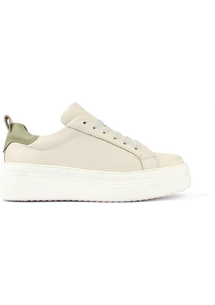 Kadın Bej Bağcıklı Kalın Tabanlı Deri Sneaker