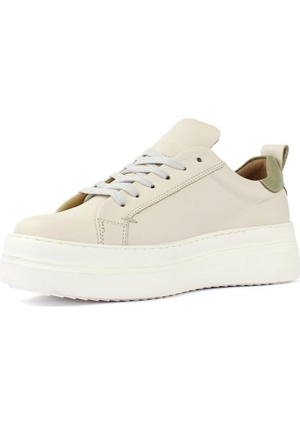 Kadın Bej Bağcıklı Kalın Tabanlı Deri Sneaker