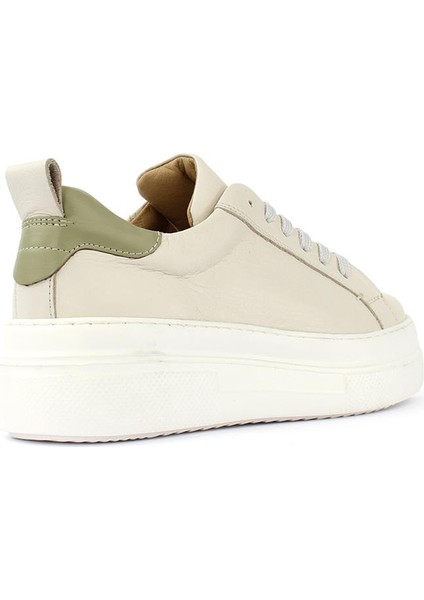 Kadın Bej Bağcıklı Kalın Tabanlı Deri Sneaker