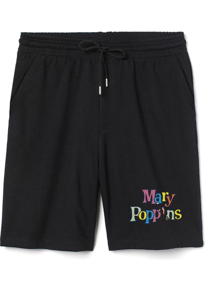 Mary Poppins Colorful Letters Erkek Siyah Şort