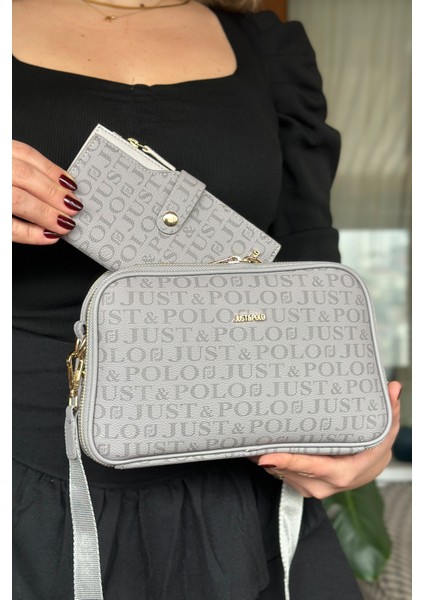 Uzun Askılı 5 Bölmeli Özel Seri Kadın Çapraz Postacı Omuz Çantası 2053-GD Gri Kombin