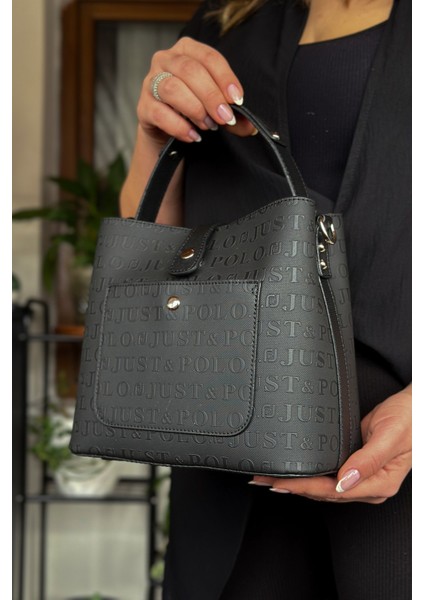 Siyah Renk Pamuk Dokuma Uzun Askılı 4 Bölmeli Kadın Çapraz Omuz ve El Çantası 22CM-20CM-9CM LB-4002 modelleri