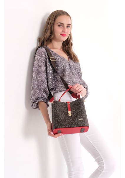 Baskı Desenli Özel Seri Çanta Cüzdan Kombini 2055-GD Kırmızı Kombin modelleri