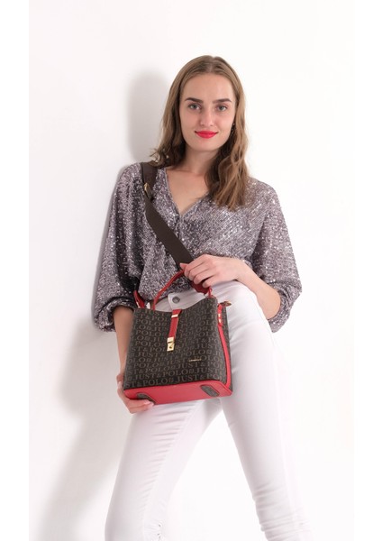 Baskı Desenli Özel Seri Çanta Cüzdan Kombini 2055-GD Kırmızı Kombin indirimleri