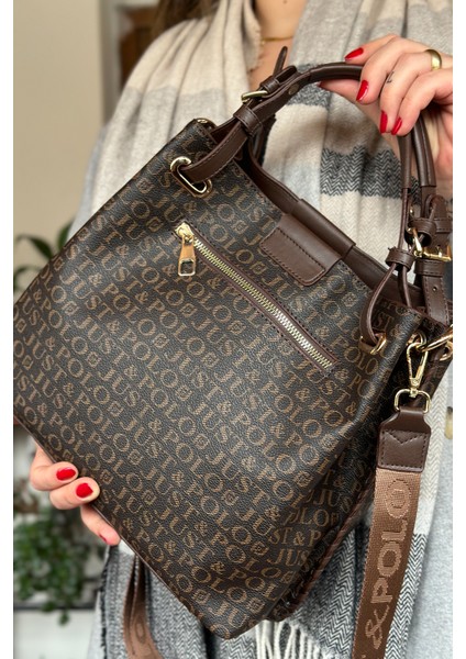 Büyük Boy Örgü Işlemeli El Yapımı Salaş Kadın Omuz Çantası 2180 Kahverengi indirimleri