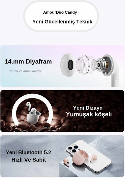 Amourduo Kablosuz Dokunmatik Kontrollü 45MS Oyun Modu Özellikli Bluetooth Kulaklık