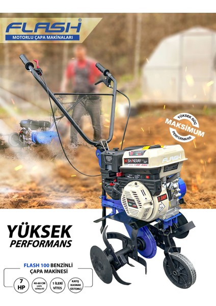 Flash 100 Benzinli Çapa Makinası 7 Hp Shıneray Yeni Nesil Motor 1 İleri Vites 40-60 cm Çapa Genişliği fiyatları