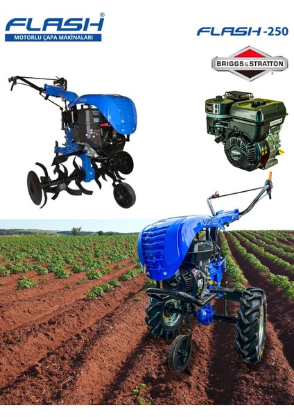 Flash 250 Briggs Stratton Amerikan Motorlu Benzinli Çapa Makinası Şanzımanlı 7 Hp 2+1 Vites fiyatları