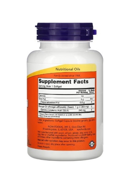 Borage Oil, Concentration Gla, 1,000 mg, 60 Softgels