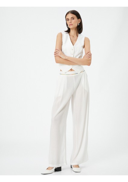 Palazzo Pantolon Bol Kesim Normal Bel Cepli Nakış Detaylı