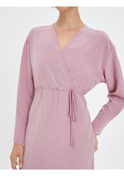 Midi Kruvaze Elbise Uzun Kollu Bağlama Detaylı indirimleri