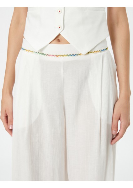 Palazzo Pantolon Bol Kesim Normal Bel Cepli Nakış Detaylı indirimleri