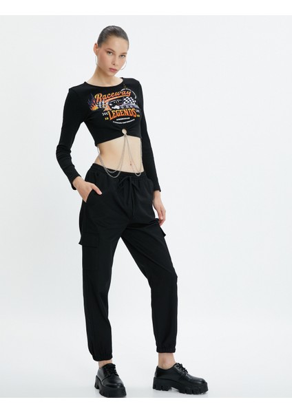 Jogger Kargo Pantolon Beli Bağlamalı Cepli Pamuklu