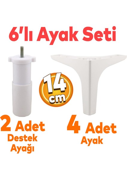 Sedef 6'lı Set Mobilya Tv Ünitesi Çekyat Koltuk Kanepe Destek Yükseltici Ayağı 14 cm Beyaz Baza Ayakları M8