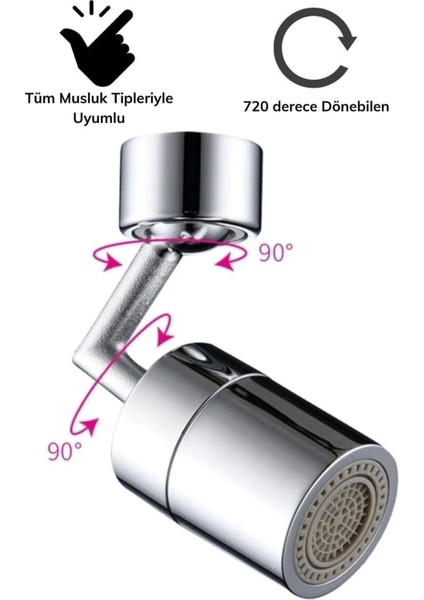 Newstore Home Dönebilen Su Tasarruflu Musluk Ucu Başlık Tüm Musluk Tipleri Uyumlu Montaj Aparatlı Musluk Başlığı