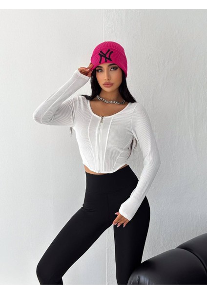 Parçalı Fermuarlı Crop