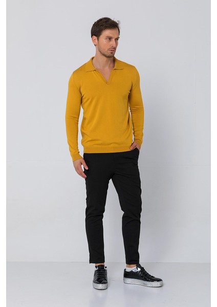Erkek Regular Fit Düz Renk Polo Yaka Uzun Kollu Triko Kazak fiyatları