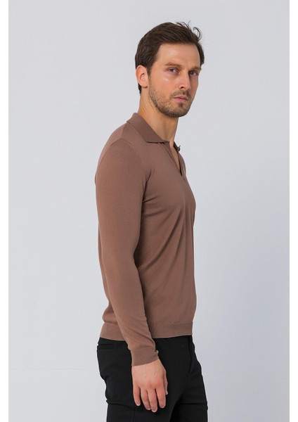 Erkek Regular Fit Düz Renk Polo Yaka Uzun Kollu Triko Kazak fırsatları