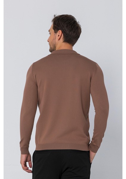 Erkek Regular Fit Düz Renk Polo Yaka Uzun Kollu Triko Kazak indirimleri