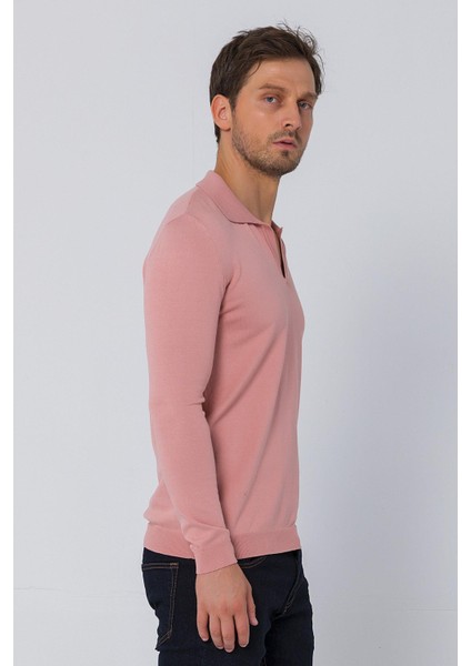 Erkek Regular Fit Düz Renk Polo Yaka Uzun Kollu Triko Kazak modelleri