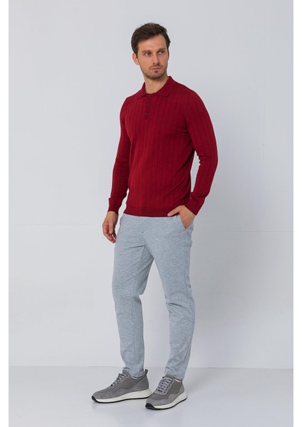 Erkek Regular Fit Düz Renk Polo Yaka Düğmeli Uzun Kollu Çizgili Triko Kazak fiyatları