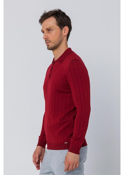 Erkek Regular Fit Düz Renk Polo Yaka Düğmeli Uzun Kollu Çizgili Triko Kazak modelleri