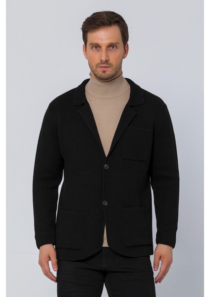 Erkek Regular Fit Çok Cepli Düğmeli Astarsız Örme Blazer Rahat Ceket