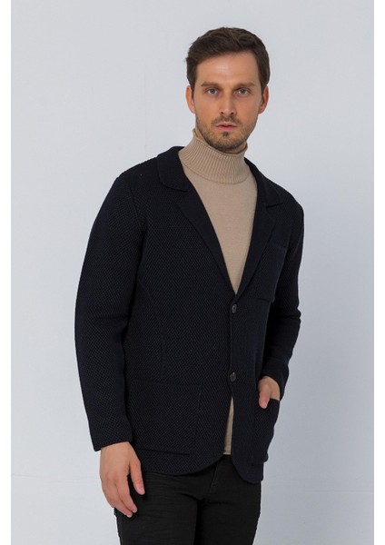 Erkek Regular Fit Çok Cepli Düğmeli Astarsız Örme Blazer Rahat Ceket